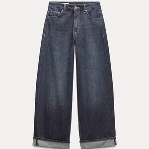 ZARA TRF RELAXED FOLD UP LOW-RISE JEANS